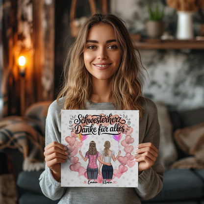 Magnetposter Schwesterherz Danke für Alles mit 2 Clipart Frauen