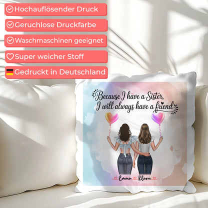 Beste Schwester Kissen mit 2 Clipart Frauen, Namen & Wunschtext, Hintergrundbild möglich