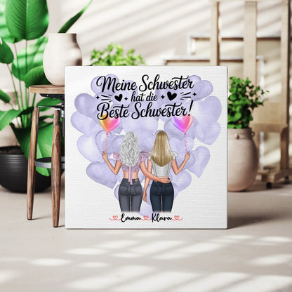 Personalisierte Leinwand Schwester mit 2 Clipart Frauen, Namen und Wunschtext 3