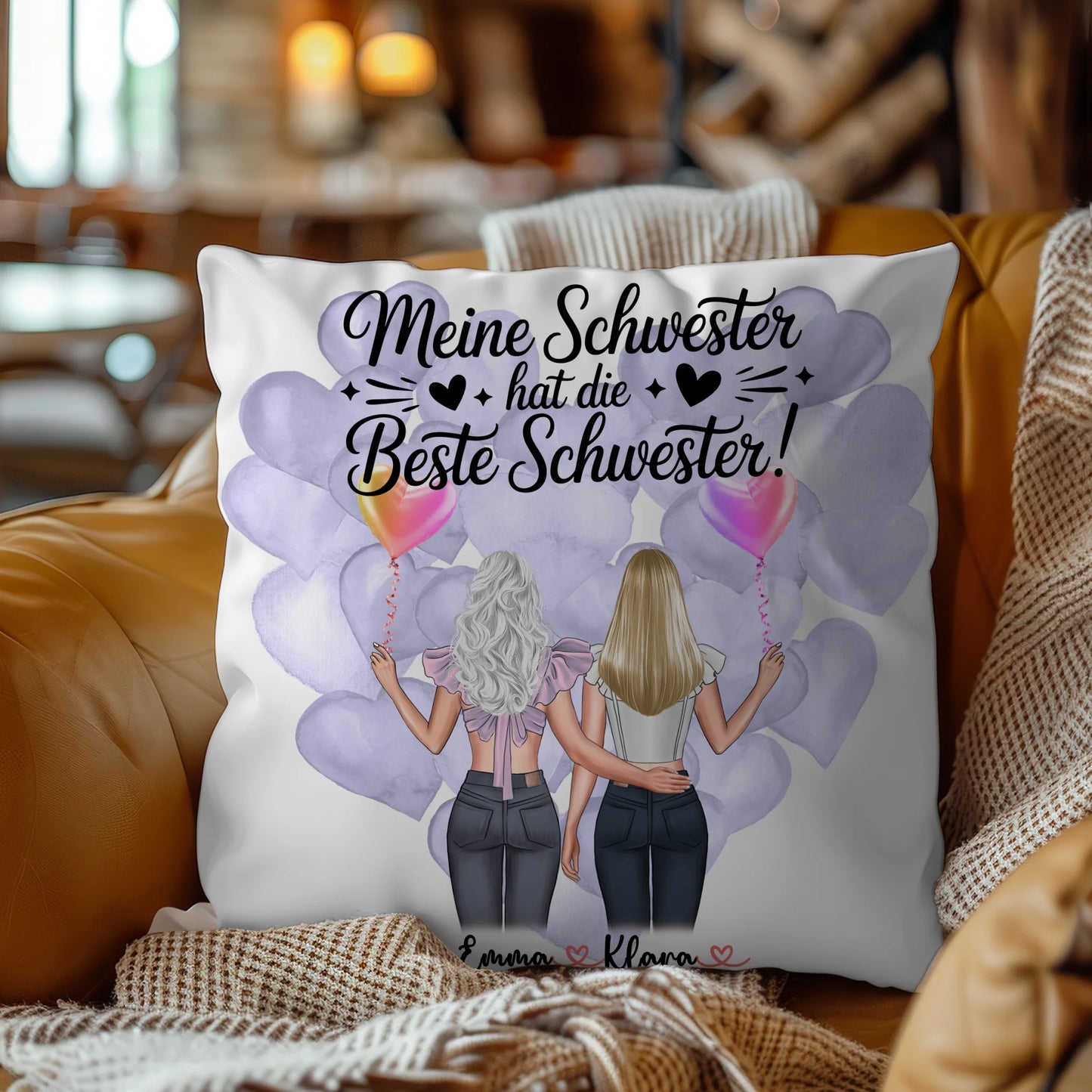 Beste Schwester Kissen personalisiert mit 2 Clipart Frauen, Namen & Wunschtext