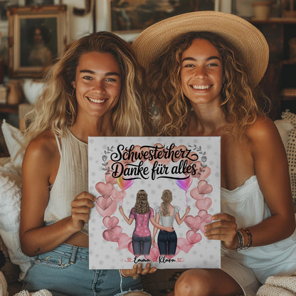 Leinwand Schwester personalisiert 2 Figuren Namen & Wunschtext 2