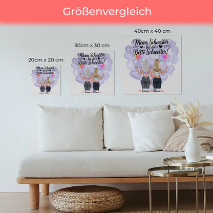 Personalisiertes Fotoboard Schwester mit 2 Clipart Frauen Namen & Spruch