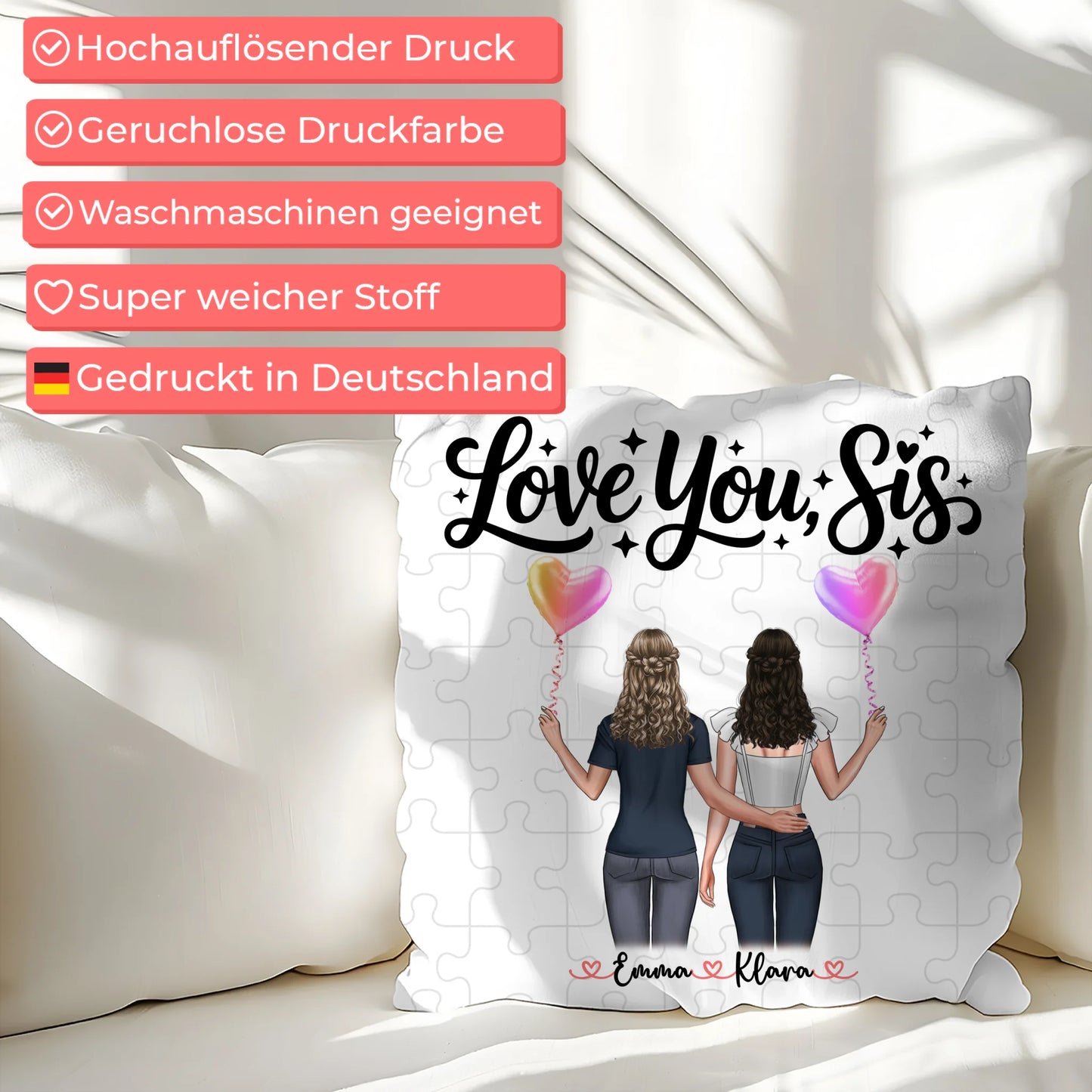 Foto Kissen Mit Namen personalisierbar Schwester mit 2 Clipart Frauen und Wunschtext