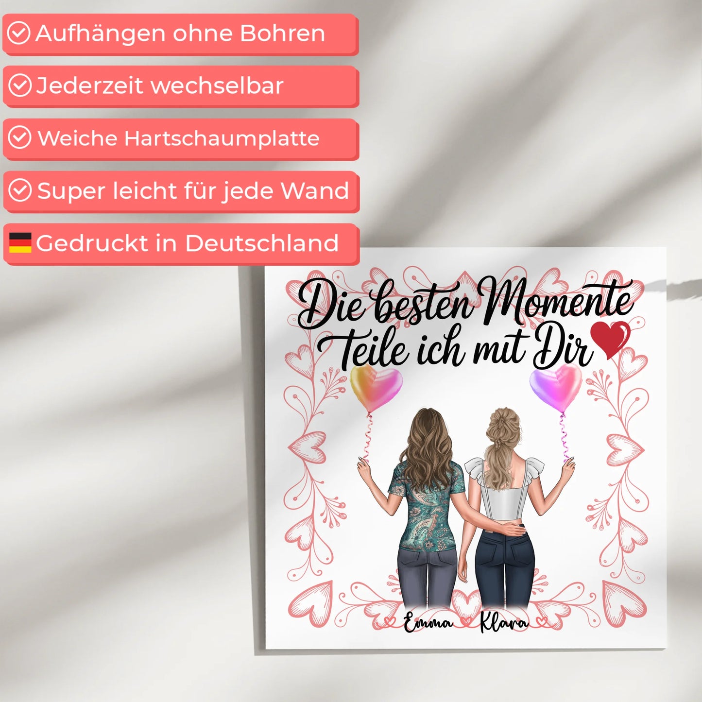 Magnetposter Fotoboard Schwester Beste Momente mit dir 2 Clipart Frauen & Wunschtext