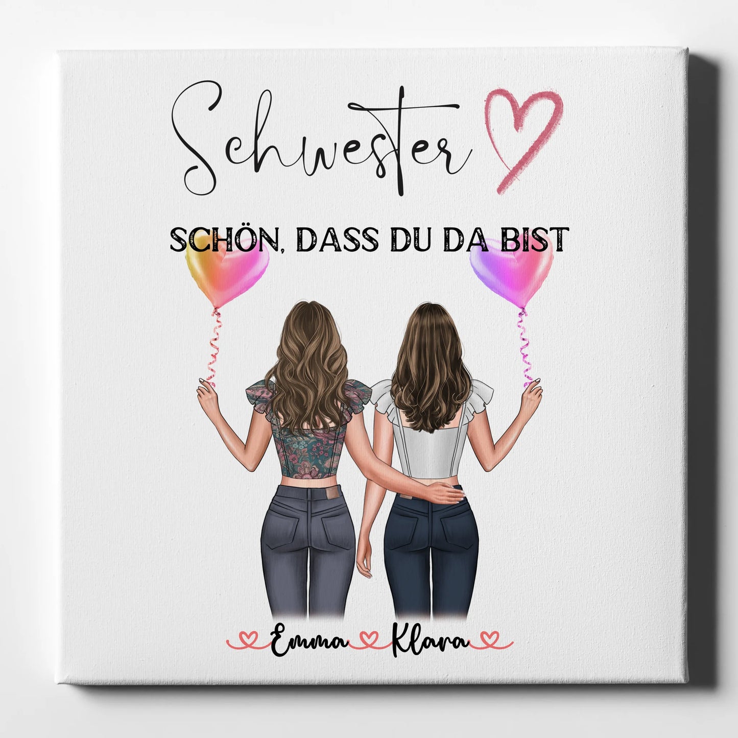 Leinwand Schwester personalisiert mit 2 Clipart Frauen, Namen, Hintergrund und Wunschtext 1