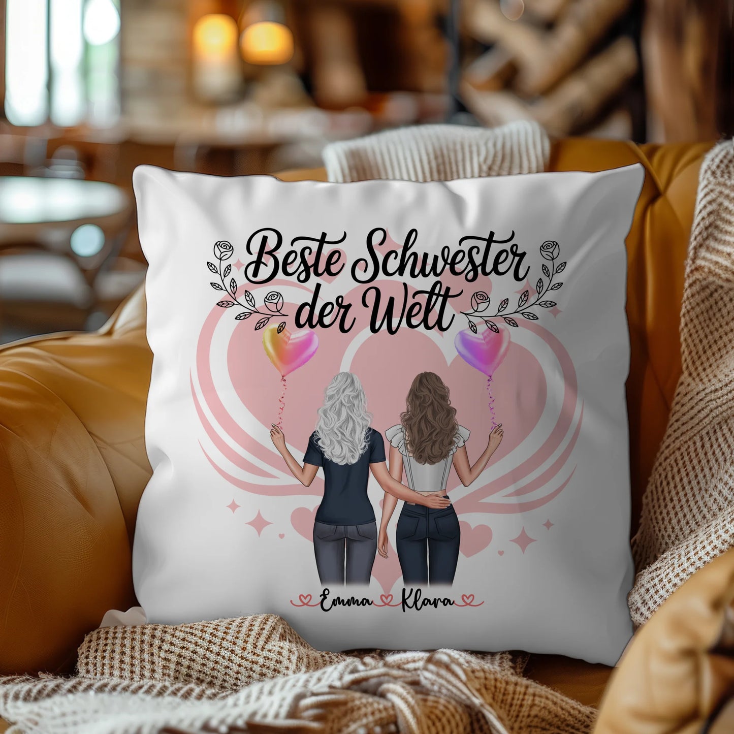 Beste Schwester der Welt Foto Kissen Mit Namen mit Foto, Namen, Wunschtext