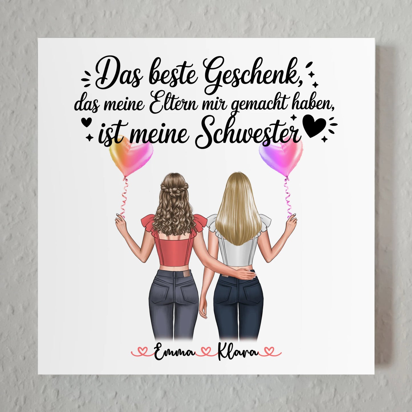 Magnet Wandbild Schwester personalisierbar mit 2 Clipart Frauen