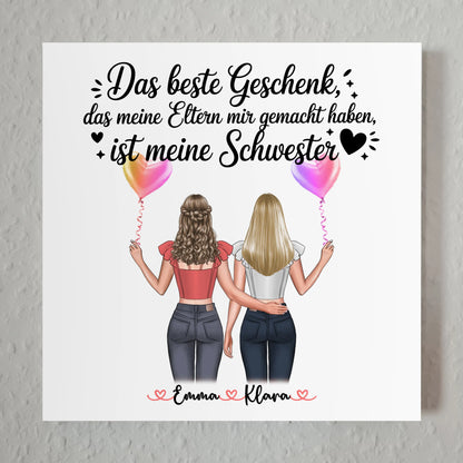 Magnet Wandbild Schwester personalisierbar mit 2 Clipart Frauen