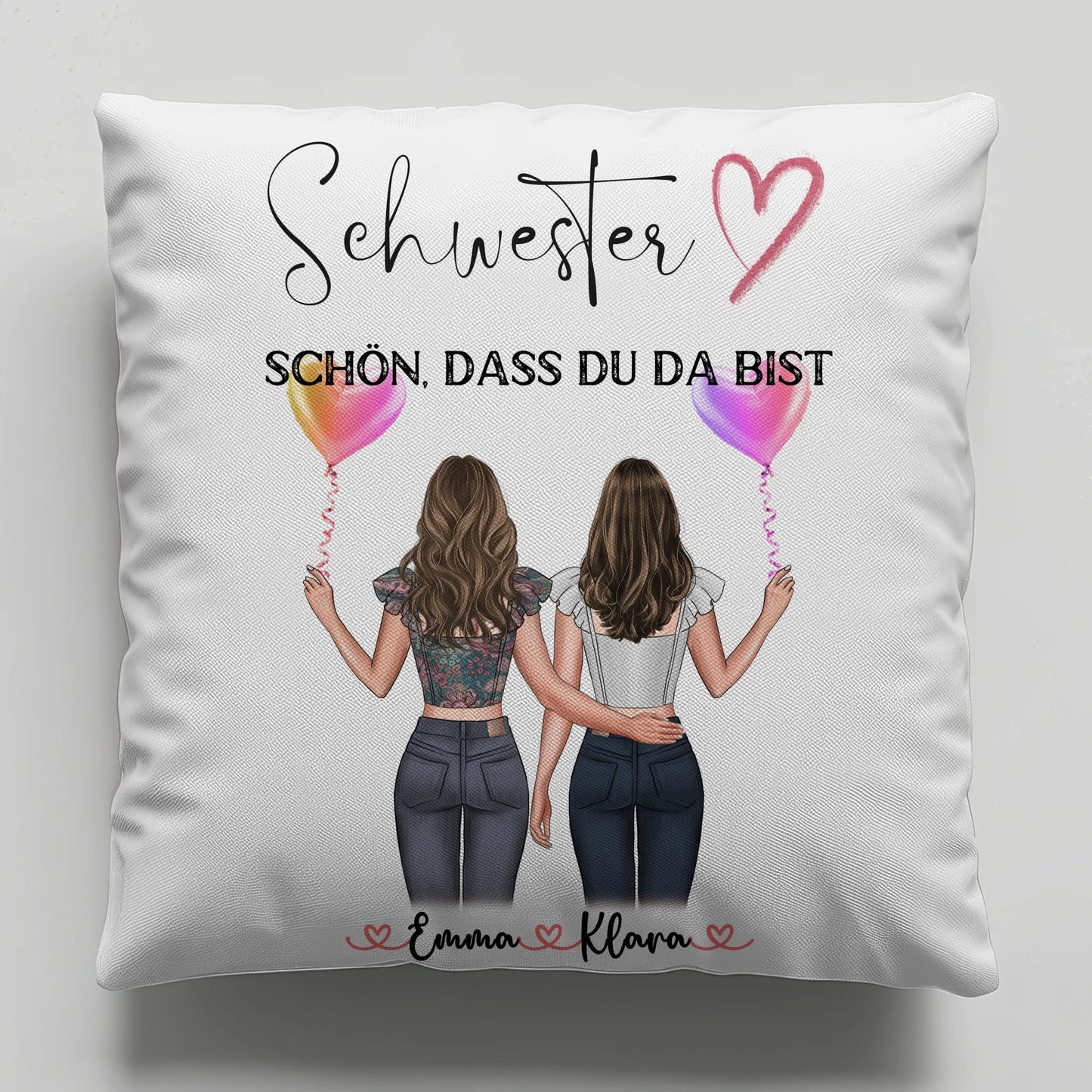 Kissen Große Schwester personalisierbar mit 2 Clipart-Frauen, Namen & Wunschtext