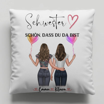 Kissen Große Schwester personalisierbar mit 2 Clipart-Frauen, Namen & Wunschtext