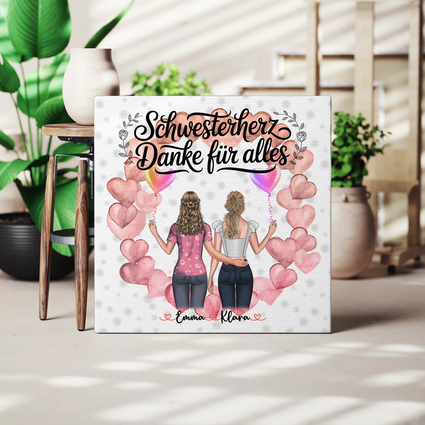 Leinwand Schwester personalisiert 2 Figuren Namen & Wunschtext 3