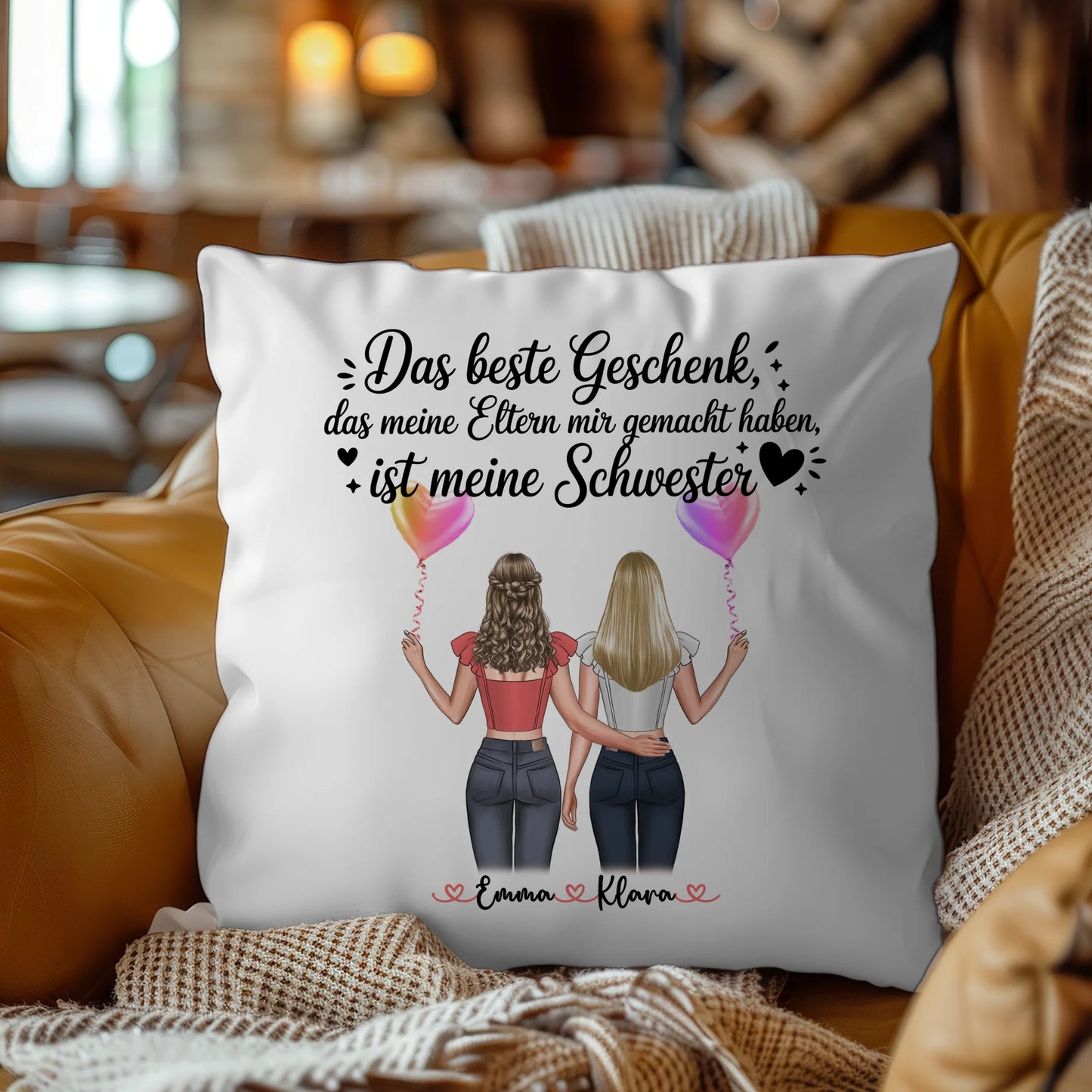 Kissen Mit Spruch Schwester mit Wunschtext, Namen & Clipart