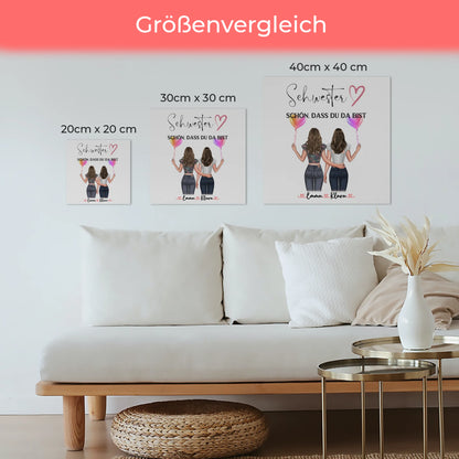 Fotoboard Wandbild Fotocollage Schwester personalisiert mit 2 Clipart Frauen & Wunschtext