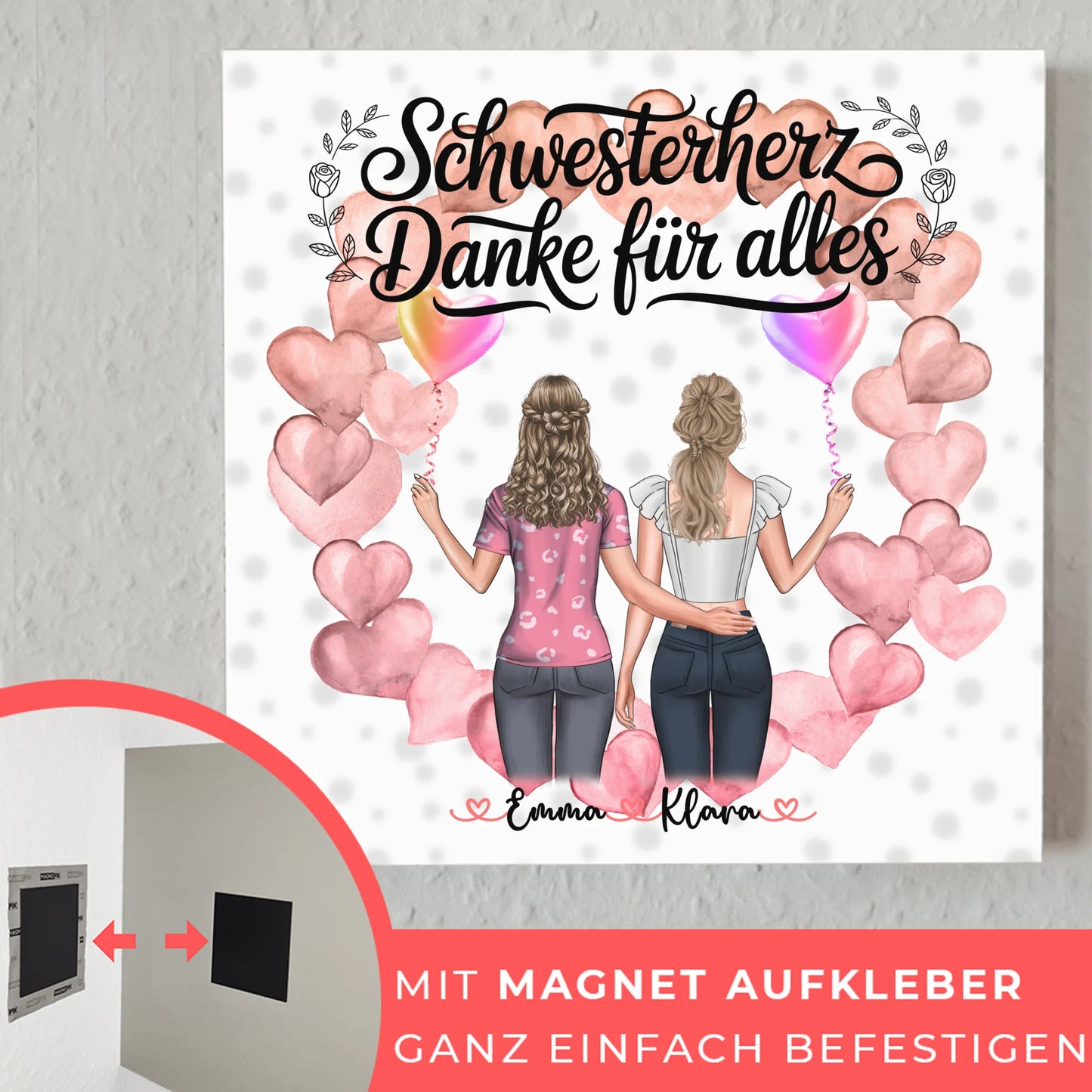 Magnetposter Schwesterherz Danke für Alles mit 2 Clipart Frauen