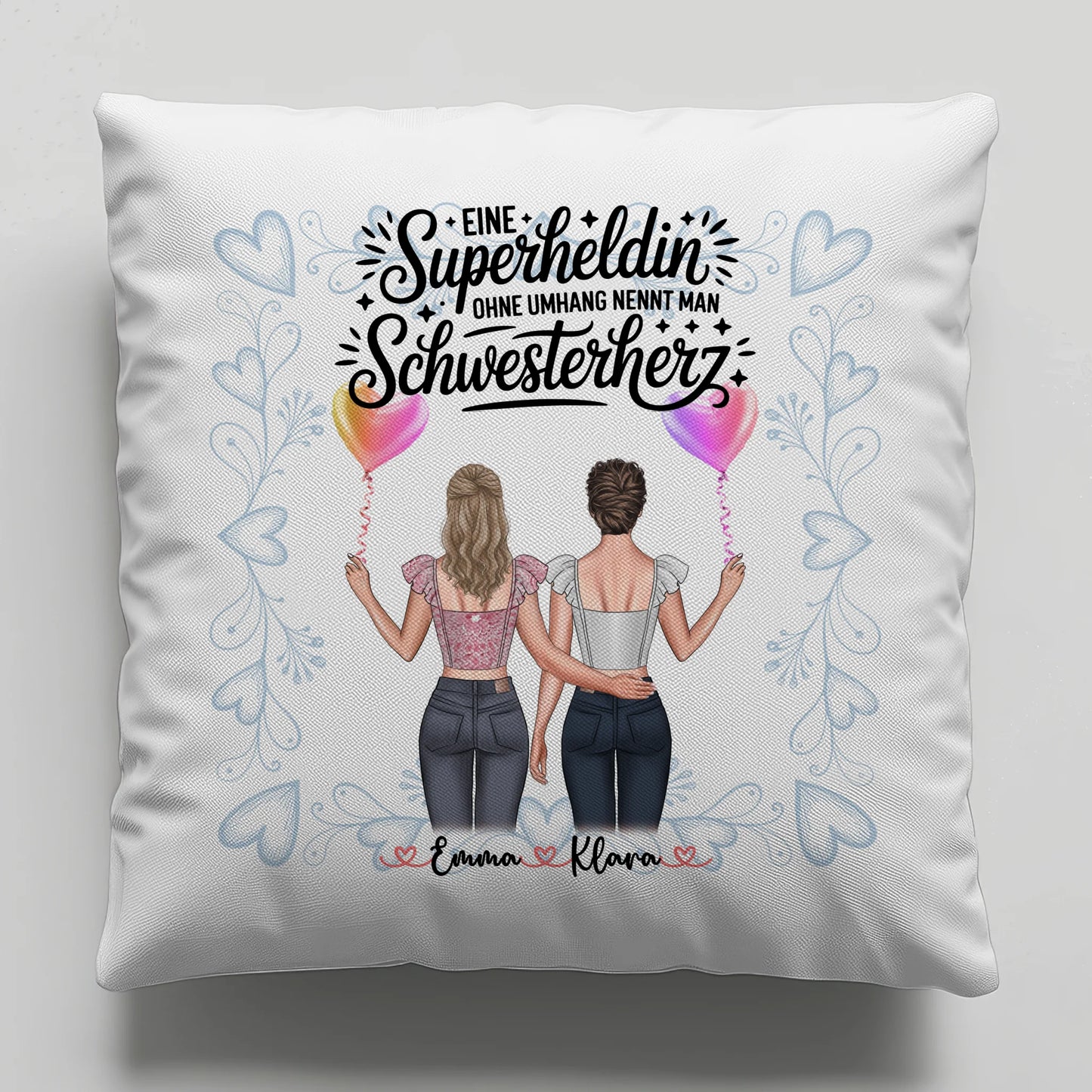Foto Kissen Mit Namen für Schwester Lehrerin Heldin mit 2 Clipart Frauen und Wunschtext