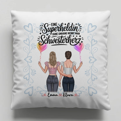 Foto Kissen Mit Namen für Schwester Lehrerin Heldin mit 2 Clipart Frauen und Wunschtext