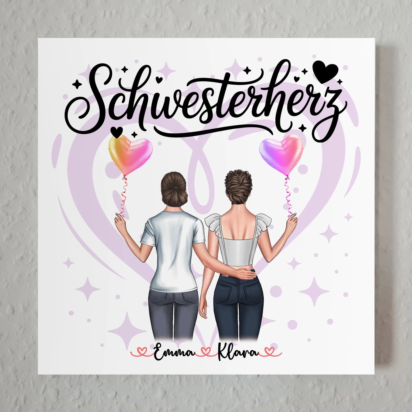 Fotoboard Poster Mit Magnet für Schwesterherz personalisiert mit 2 Clipart Frauen