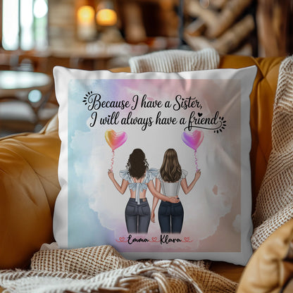 Beste Schwester Kissen mit 2 Clipart Frauen, Namen & Wunschtext, Hintergrundbild möglich