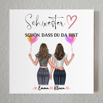 Fotoboard Wandbild Fotocollage Schwester personalisiert mit 2 Clipart Frauen & Wunschtext