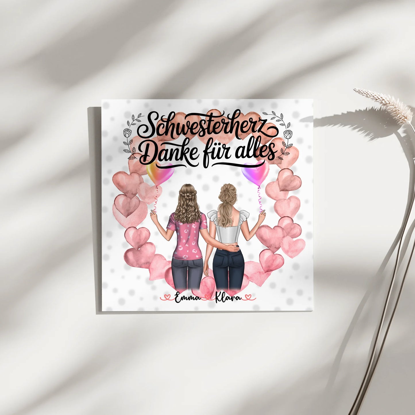 Leinwand Schwester personalisiert 2 Figuren Namen & Wunschtext 4