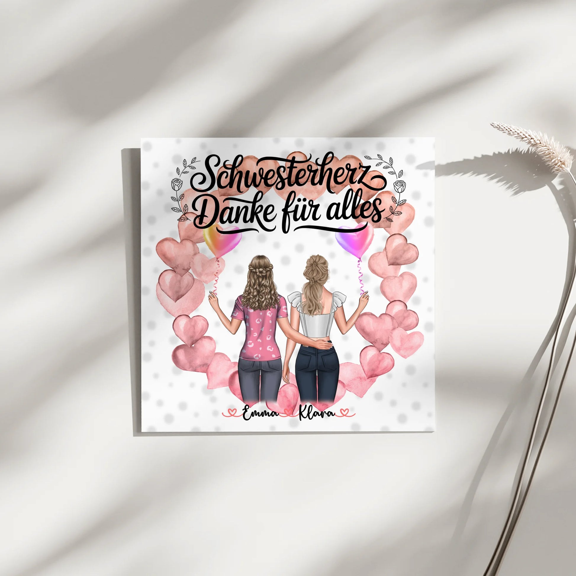 Leinwand Schwester personalisiert 2 Figuren Namen & Wunschtext 4