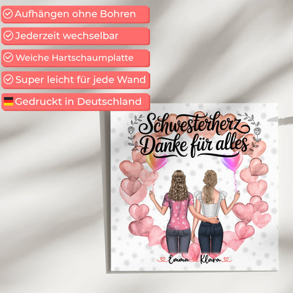 Magnetposter Schwesterherz Danke für Alles mit 2 Clipart Frauen