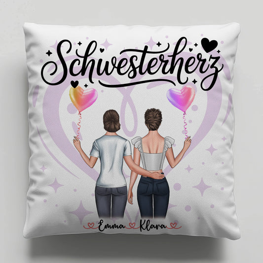 Kissen Große Schwester personalisiert mit 2 Clipart Frauen Namen & Wunschtext