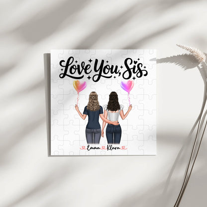 Fotoboard Wandbild Fotocollage Schwester Love you sis personalisiert mit 2 Cliparts