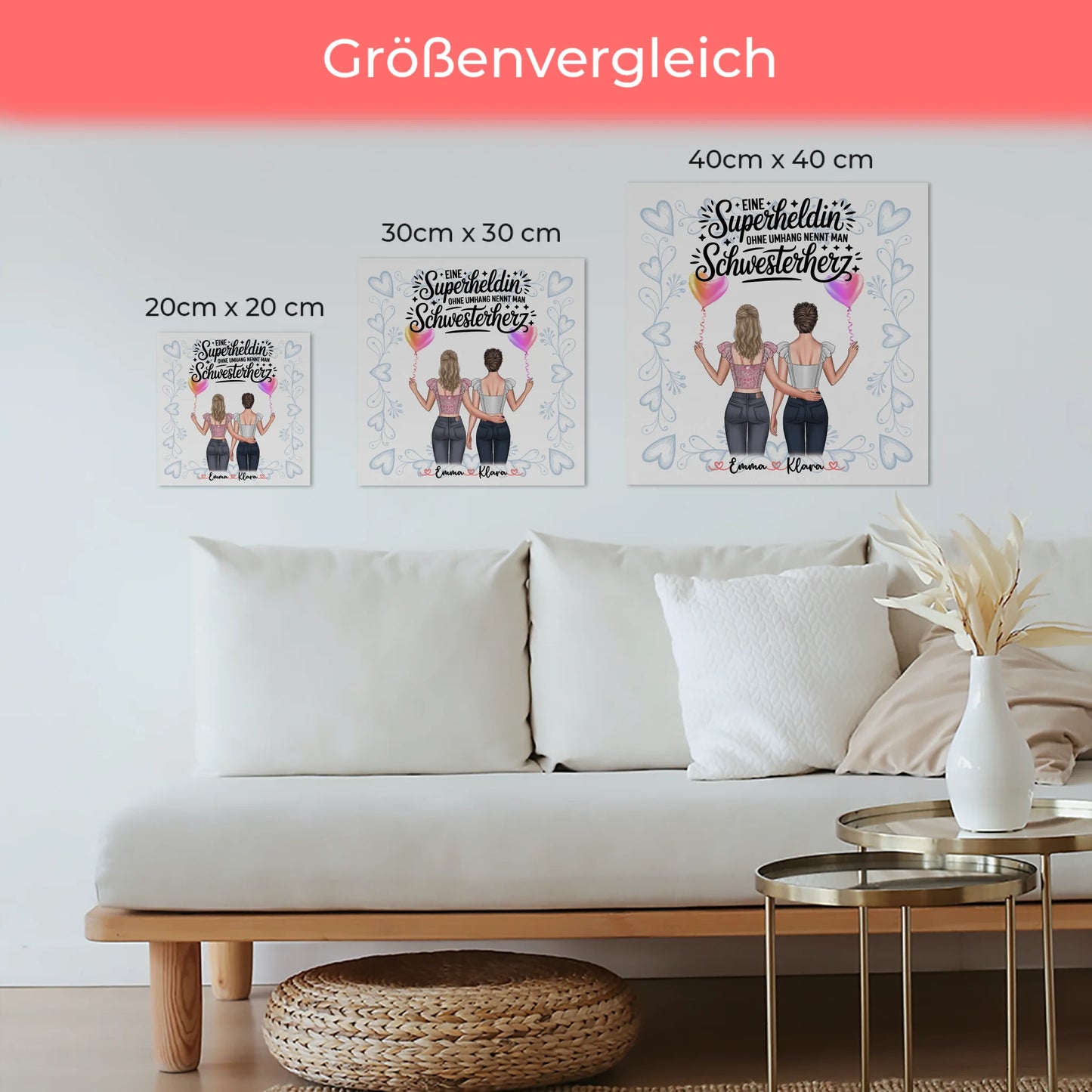 Poster Magnetisch personalisiert für Schwester mit 2 Clipart Frauen, Namen & Wunschtext
