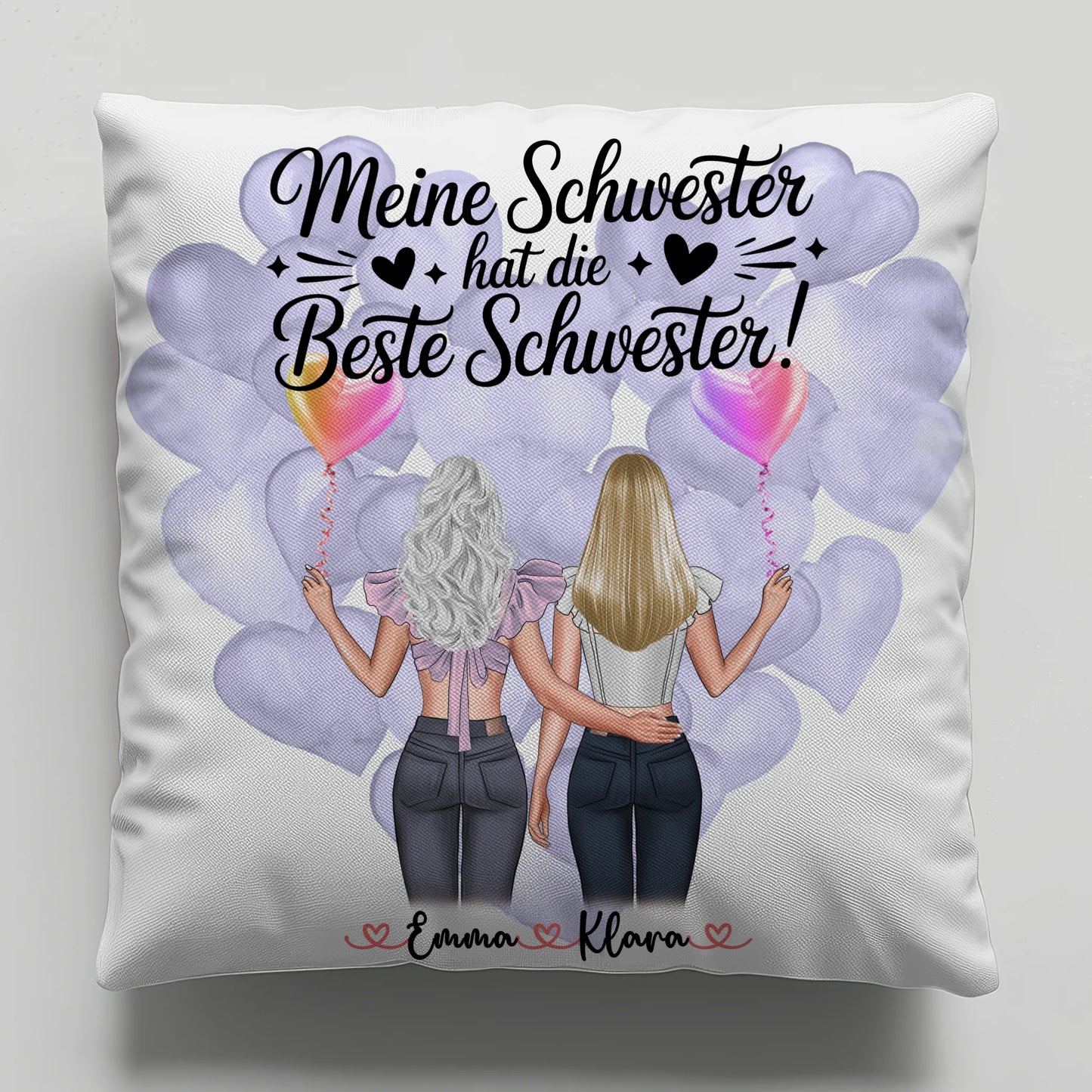 Beste Schwester Kissen personalisiert mit 2 Clipart Frauen, Namen & Wunschtext