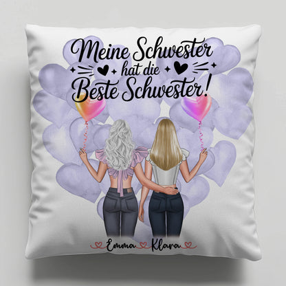 Beste Schwester Kissen personalisiert mit 2 Clipart Frauen, Namen & Wunschtext