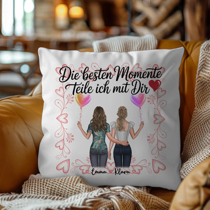 Kissen Beste Schwester mit Namen und 2 Clipart Frauen und eigenem Spruch