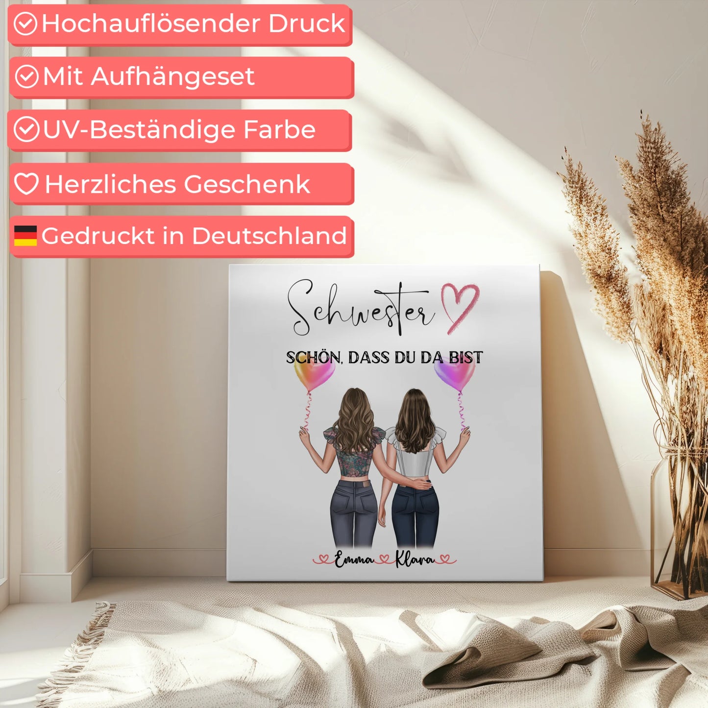 Leinwand Schwester personalisiert mit 2 Clipart Frauen, Namen, Hintergrund und Wunschtext 5