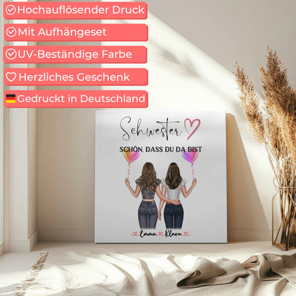 Leinwand Schwester personalisiert mit 2 Clipart Frauen, Namen, Hintergrund und Wunschtext 5