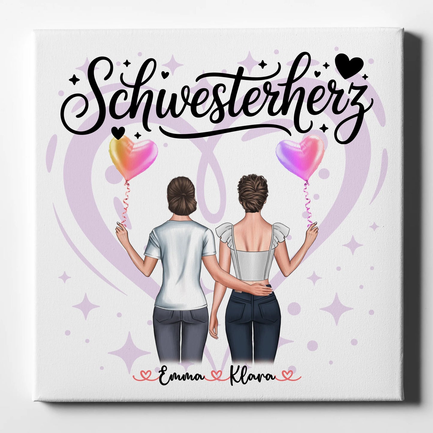 Personalisierte Leinwand Schwester mit 2 Clipart Frauen, Namen, Hintergrundbild & Spruch 1