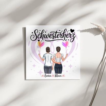 Fotoboard Poster Mit Magnet für Schwesterherz personalisiert mit 2 Clipart Frauen