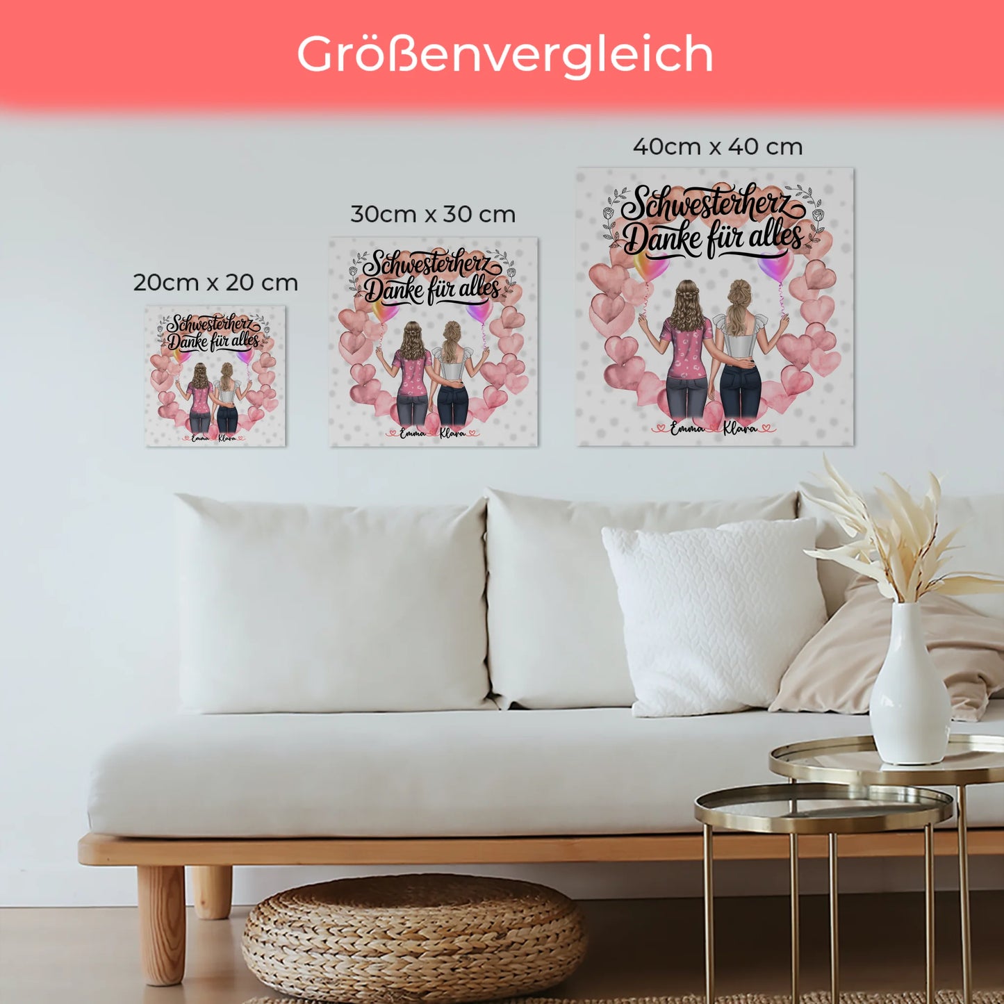 Magnetposter Schwesterherz Danke für Alles mit 2 Clipart Frauen