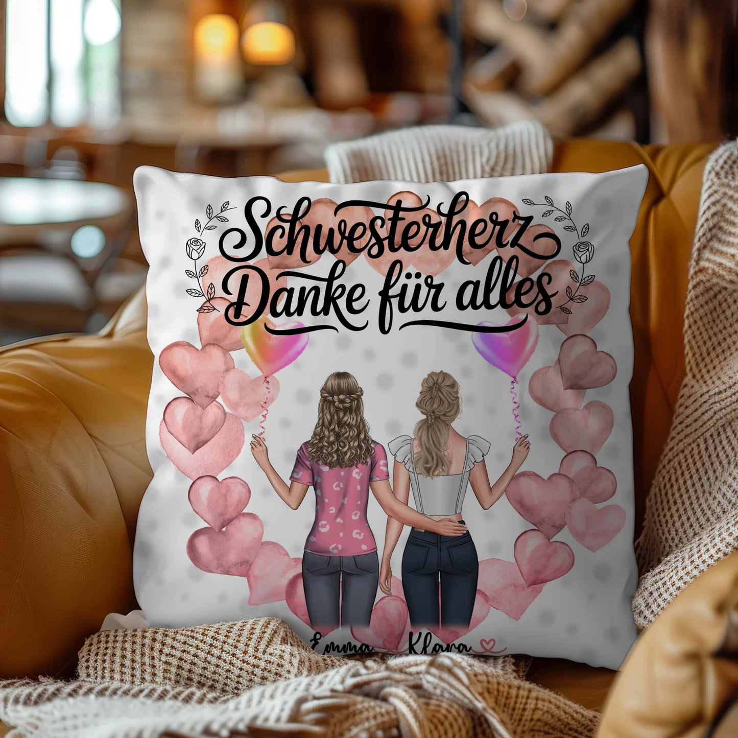 Kissen Mit Namen Schwesterherz Danke für Alles mit Clipart& Wunschtext