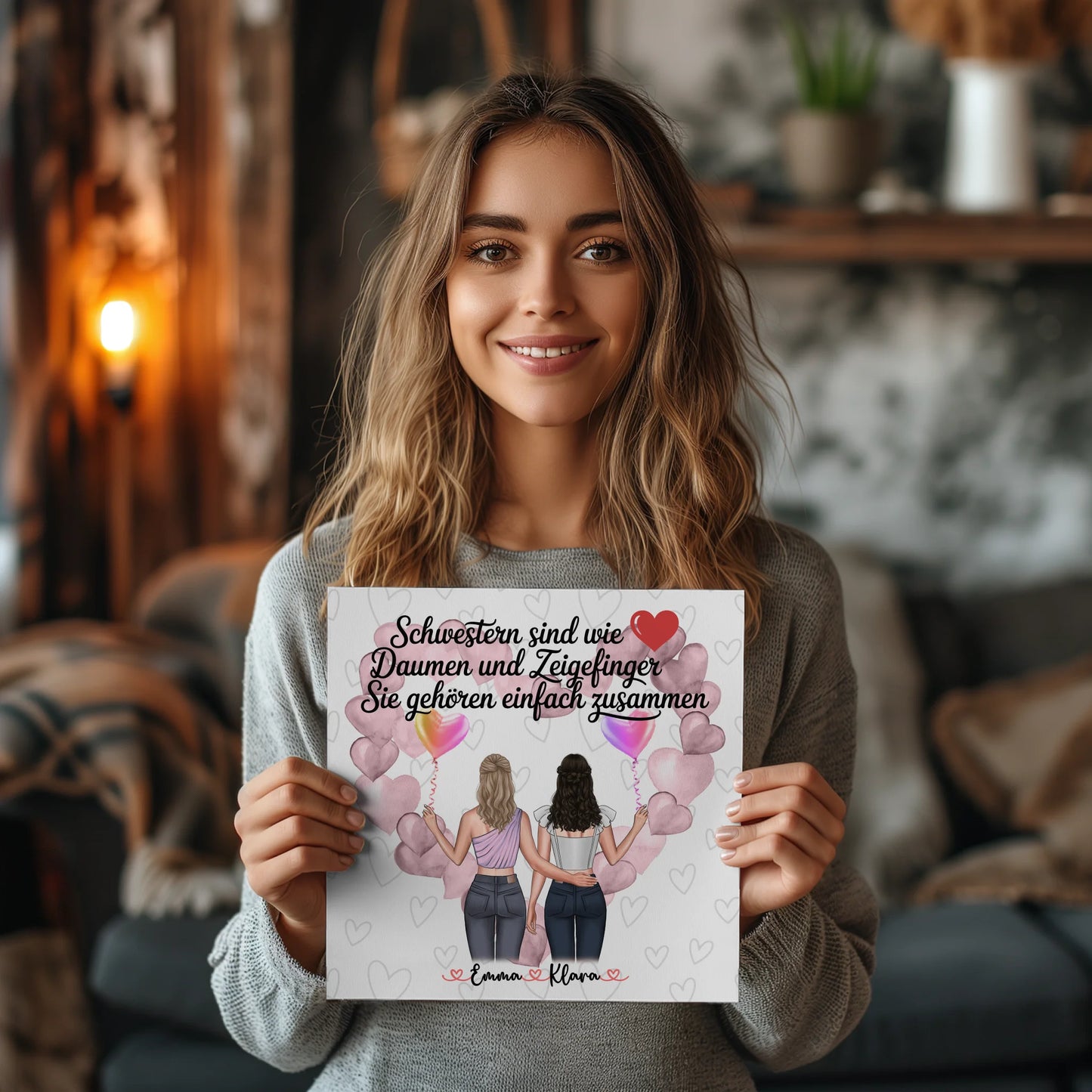 Fotoboard Magnetisch Schwestern personalisiert mit 2 Clipart Frauen und Namen