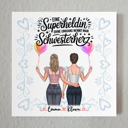 Poster Magnetisch personalisiert für Schwester mit 2 Clipart Frauen, Namen & Wunschtext
