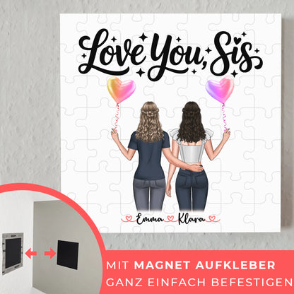 Fotoboard Wandbild Fotocollage Schwester Love you sis personalisiert mit 2 Cliparts