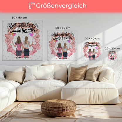 Leinwand Schwester personalisiert 2 Figuren Namen & Wunschtext 6