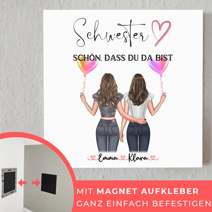 Fotoboard Wandbild Fotocollage Schwester personalisiert mit 2 Clipart Frauen & Wunschtext