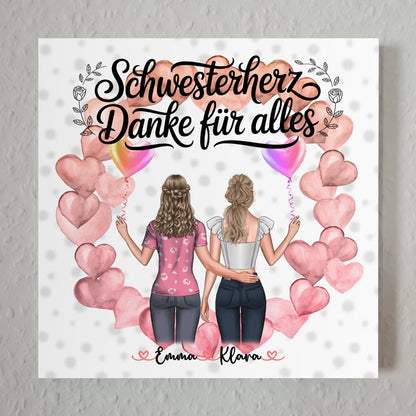 Magnetposter Schwesterherz Danke für Alles mit 2 Clipart Frauen