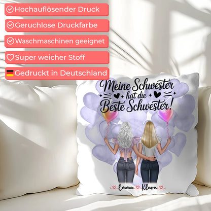 Beste Schwester Kissen personalisiert mit 2 Clipart Frauen, Namen & Wunschtext