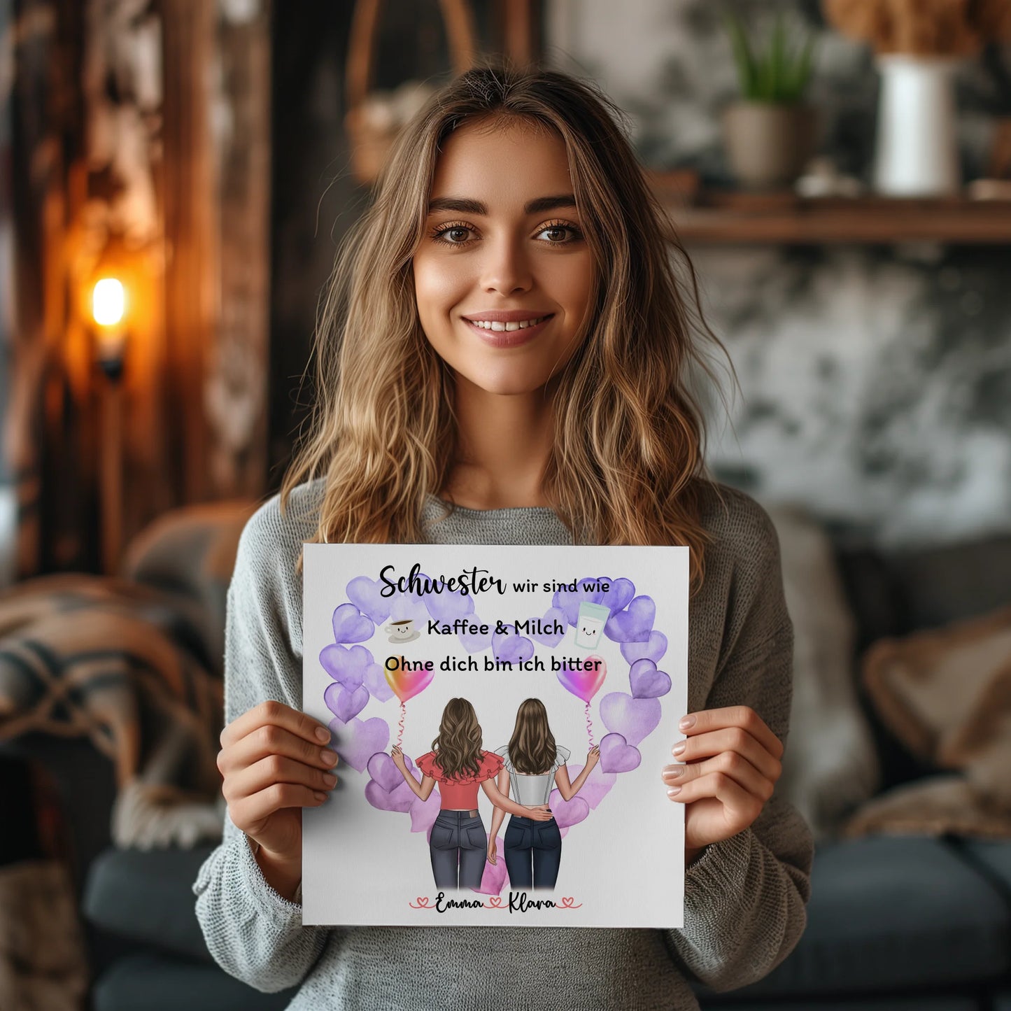Fotoboard Personalisiert für Schwester - 2 Clipart Frauen & Namen