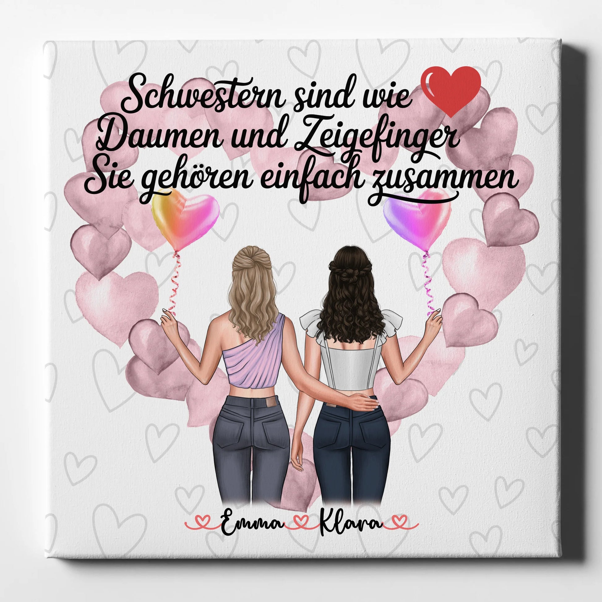 Leinwand Schwester personalisiert mit 2 Clipart Frauen Namen & Wunschtext 1