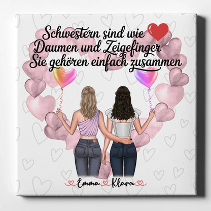 Leinwand Schwester personalisiert mit 2 Clipart Frauen Namen & Wunschtext 1