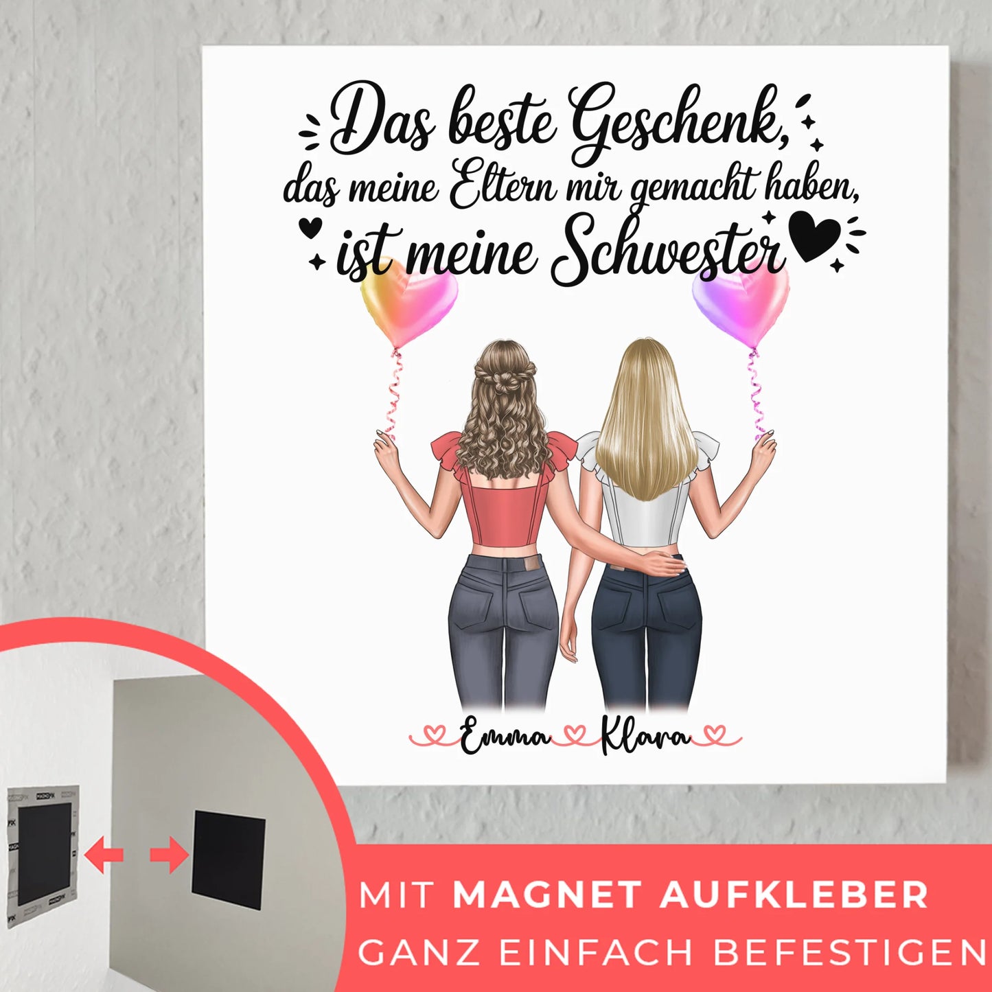 Magnet Wandbild Schwester personalisierbar mit 2 Clipart Frauen