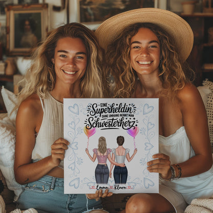 Poster Magnetisch personalisiert für Schwester mit 2 Clipart Frauen, Namen & Wunschtext